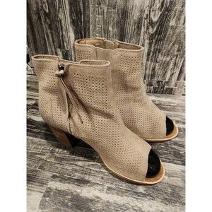 TOMS Majorca Womens Peep Toe Suede Ankle Boots Heels Taupe‎ Tan Booties US 8.5 M